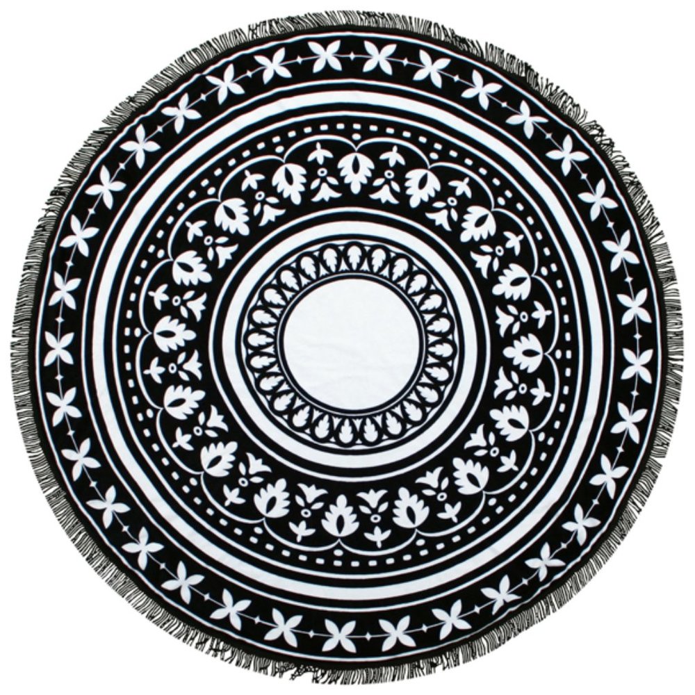 Oversized Bohemian Mandala Black / White Cotton Round Beach Towel Large Blanket